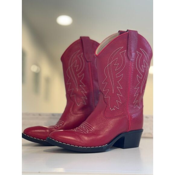 Shyanne Girl’s Red Leather Embroidered Western Boots B8116 Size 2